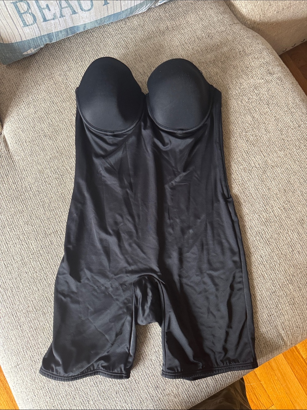 Flexees Black Strapless Shapewear Bodysuit with Molded Cups